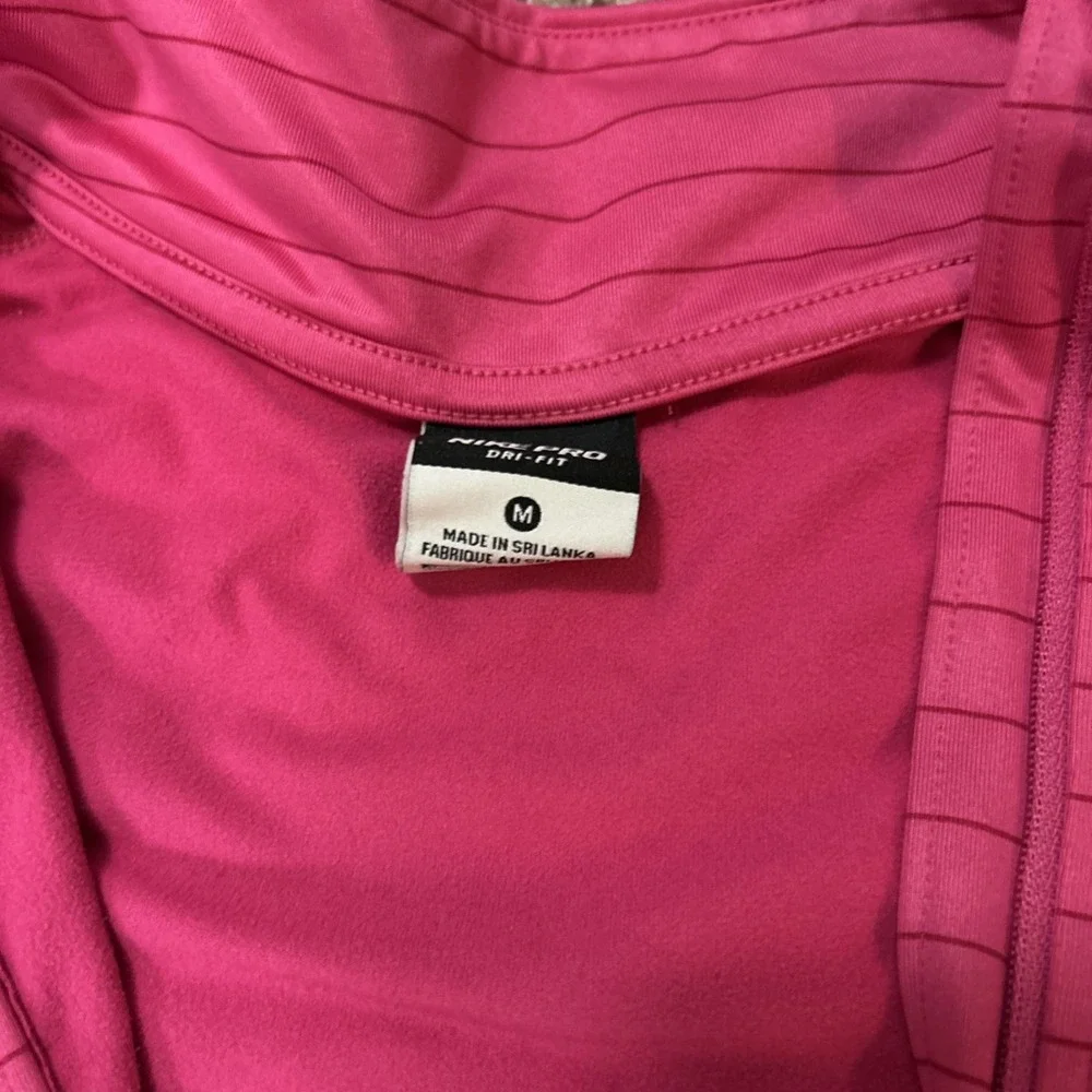 Nike Pro Shirt Womens Medium Pink Yellow 1/2 Zip Long Sleeve Thumb Hole Dri-Fit